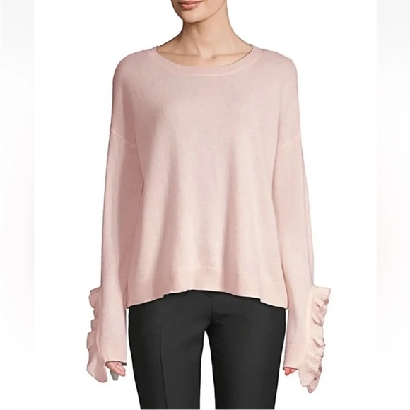 Saks Fifth Avenue 100% Cashmere Crewneck Sweater Size M Ruffle Designer Easter - Picture 5 of 12
